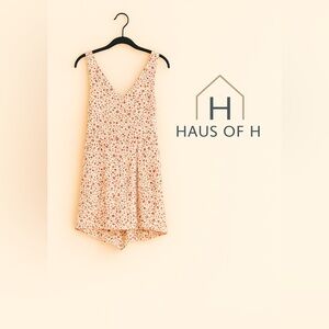 Haus of H Floral V-Neck romper — Cream with Red Floral Print cross back